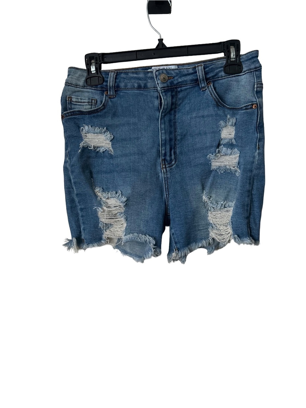 VAX JEAN
COLLECTION High-Rise Distressed Denim Shorts – Blue, Sz L